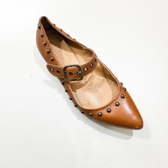 Sundance Studded Gotham Flats Brown Leather Pointy Toe Size 38 Italy 8 - Picture 4 of 5